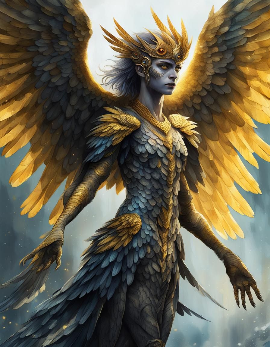 Stunning Harpy with Watercolor Body and Yellow Eyes