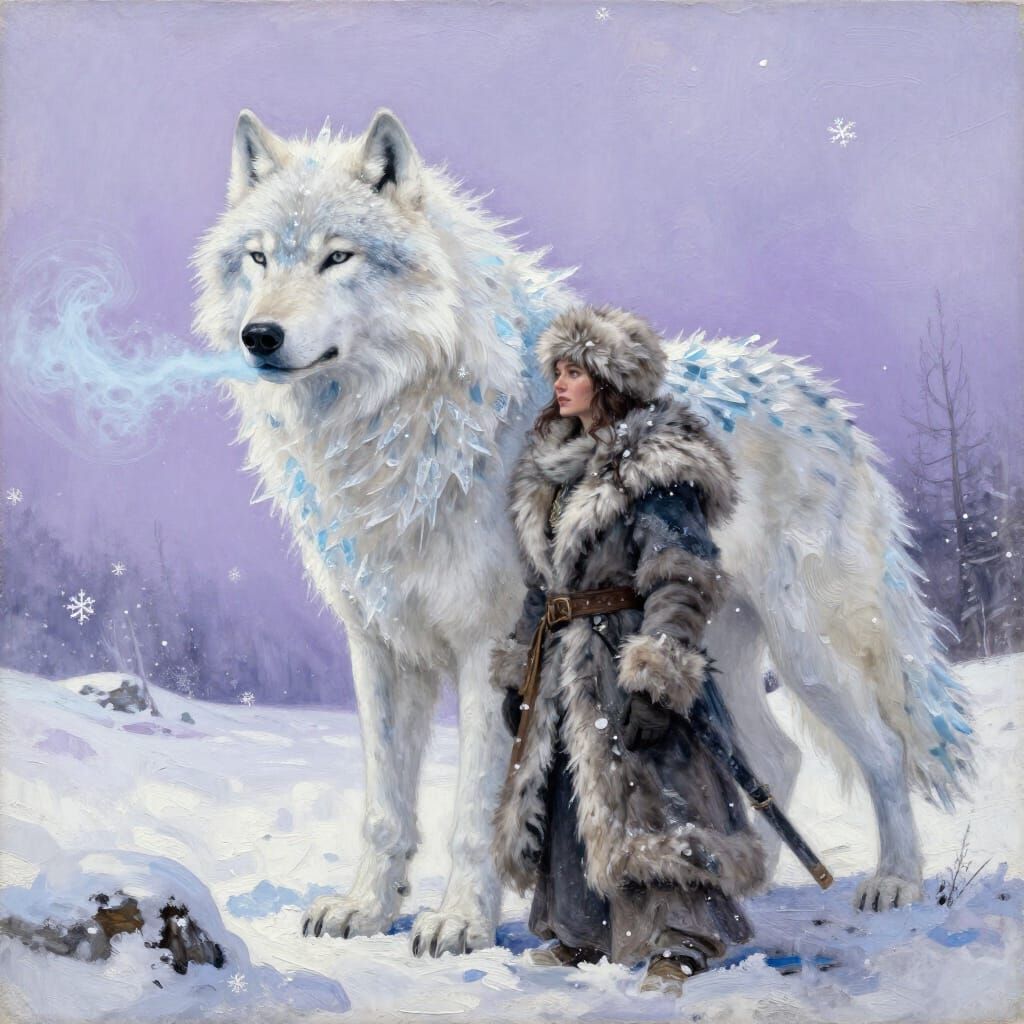 Snow Warden and Frost Wolf Titan in Winter Tundra