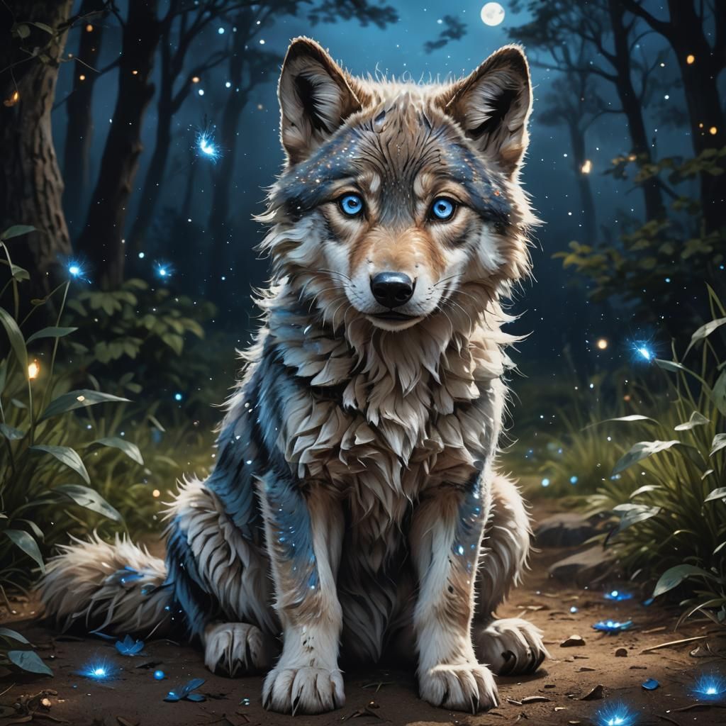 Adorable Wolf Cub in Hyper-Realistic Digital Art