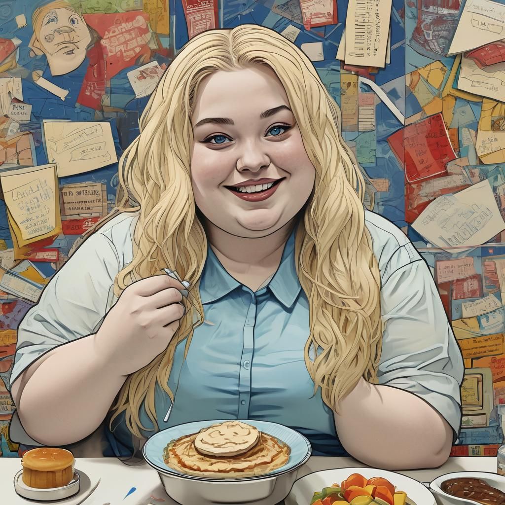 Very Overweight Girl Eating: Pop Art Digital Illustration