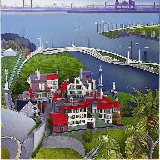 Art Deco Steampunk New York Skyline in Glass Art Style