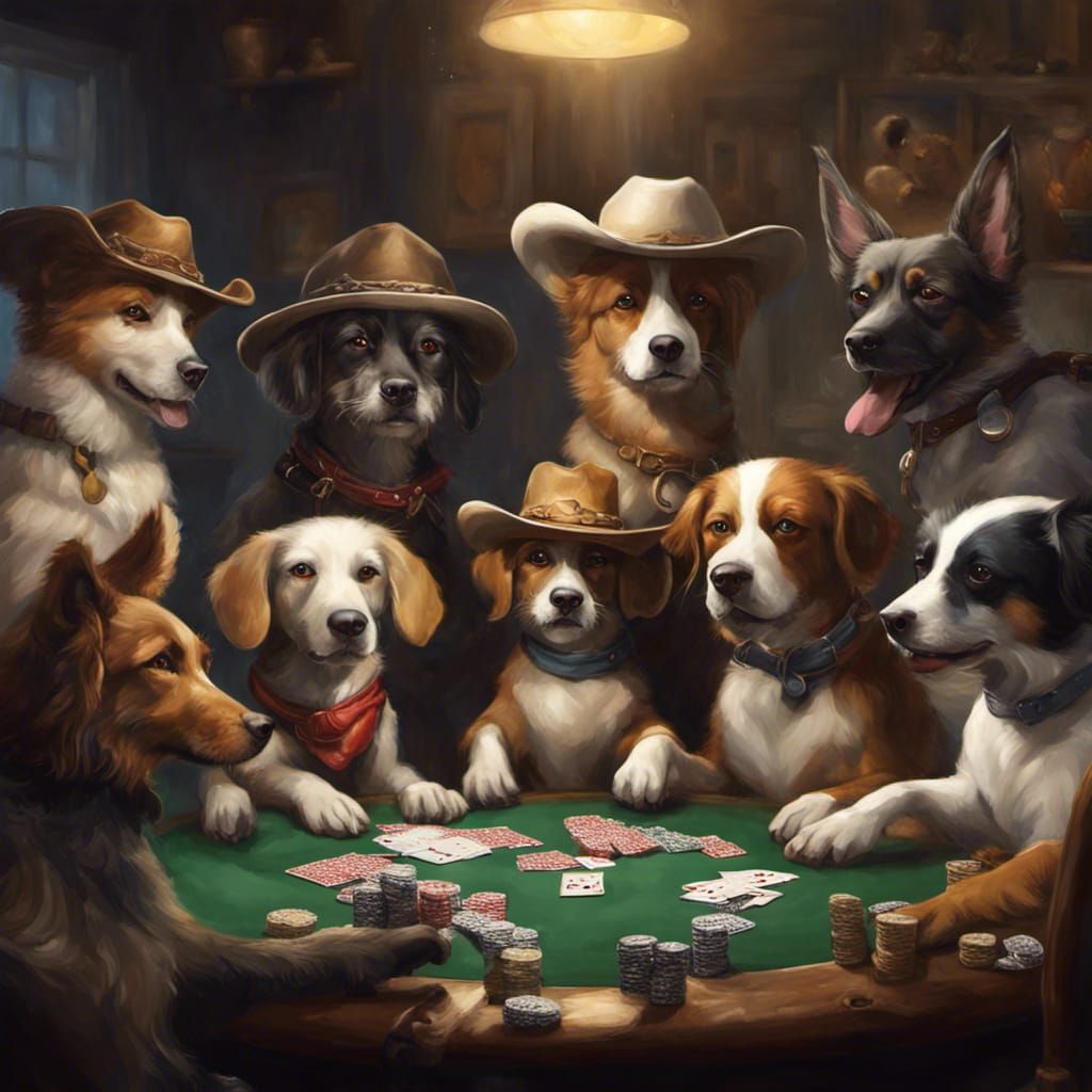 Dogs Play Poker in Detailed Oil Painting