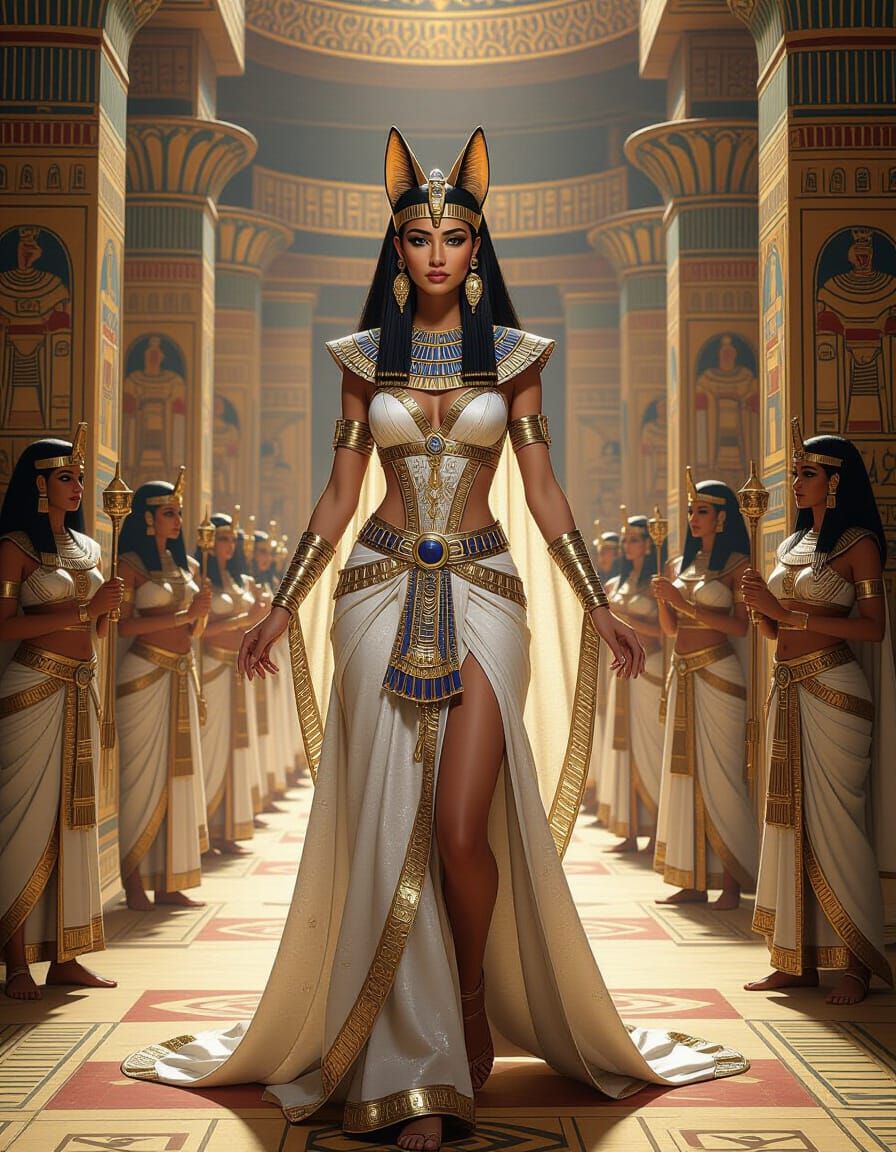 Regal Egyptian Goddess in Ceremonial Chamber
