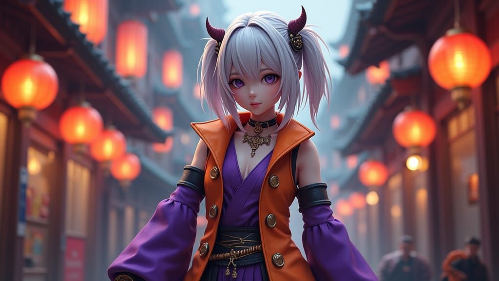 Surreal Anime Tavern Keeper with Vibrant Pixelcut Hair