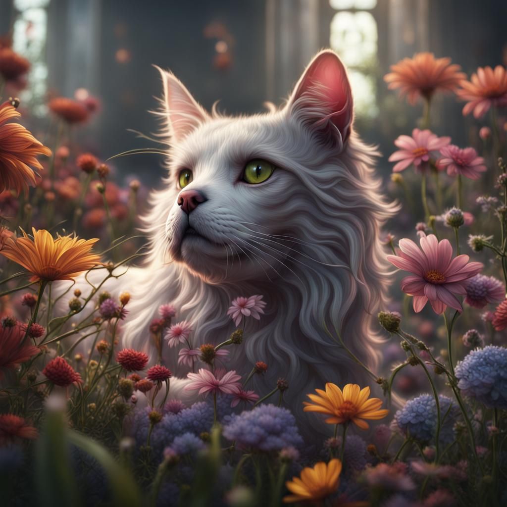 Healing Flowers: Cat and Dog in Detailed Digital Art