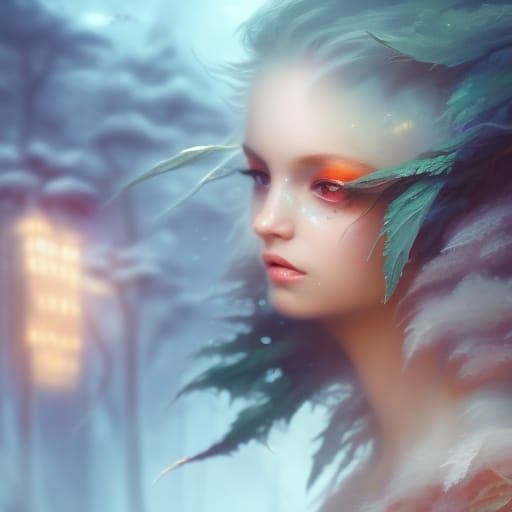 Expressionist Painting of Figures in Snowy Landscape