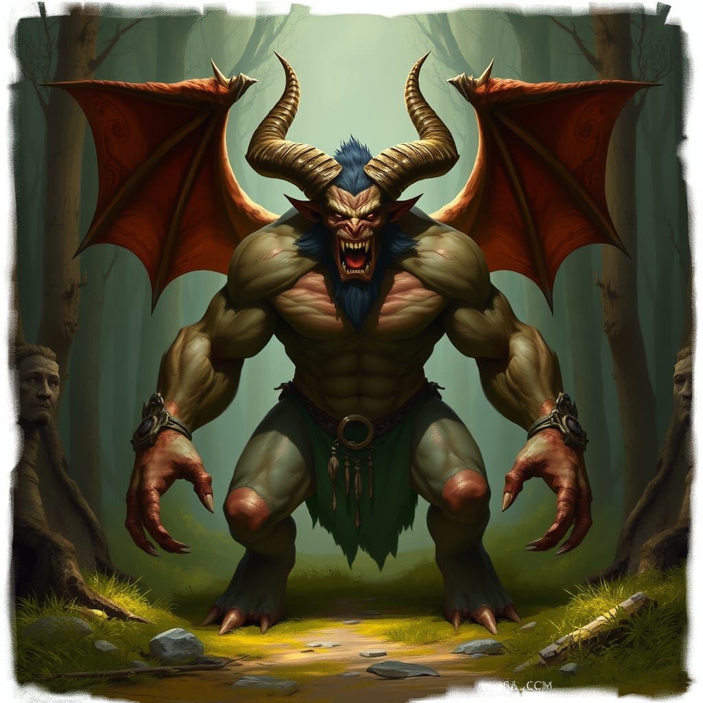Muscled Balrog Demon in Epic Fantasy Forest