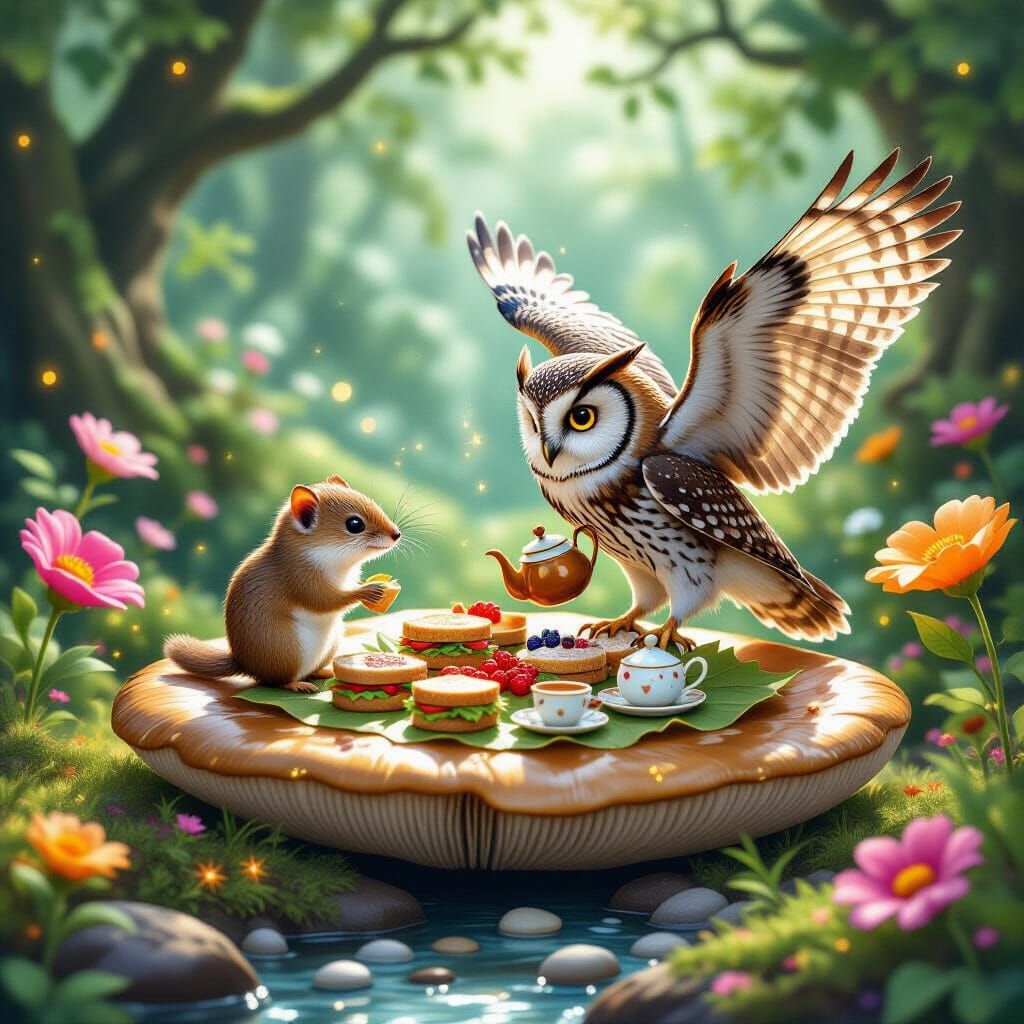 Shrew and Owl Picnic in Enchanted Forest