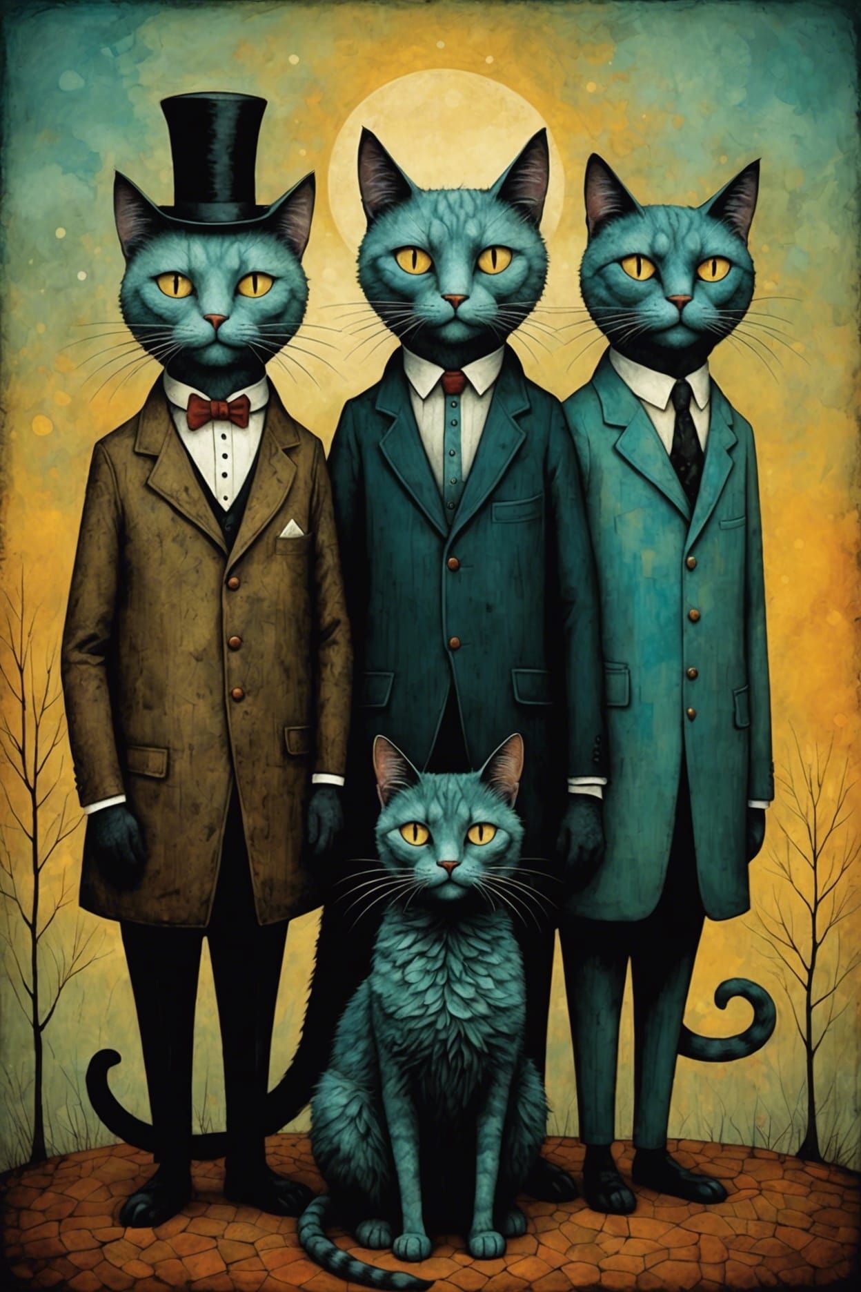 Anthropomorphic Cats in Surreal Iridescent Style