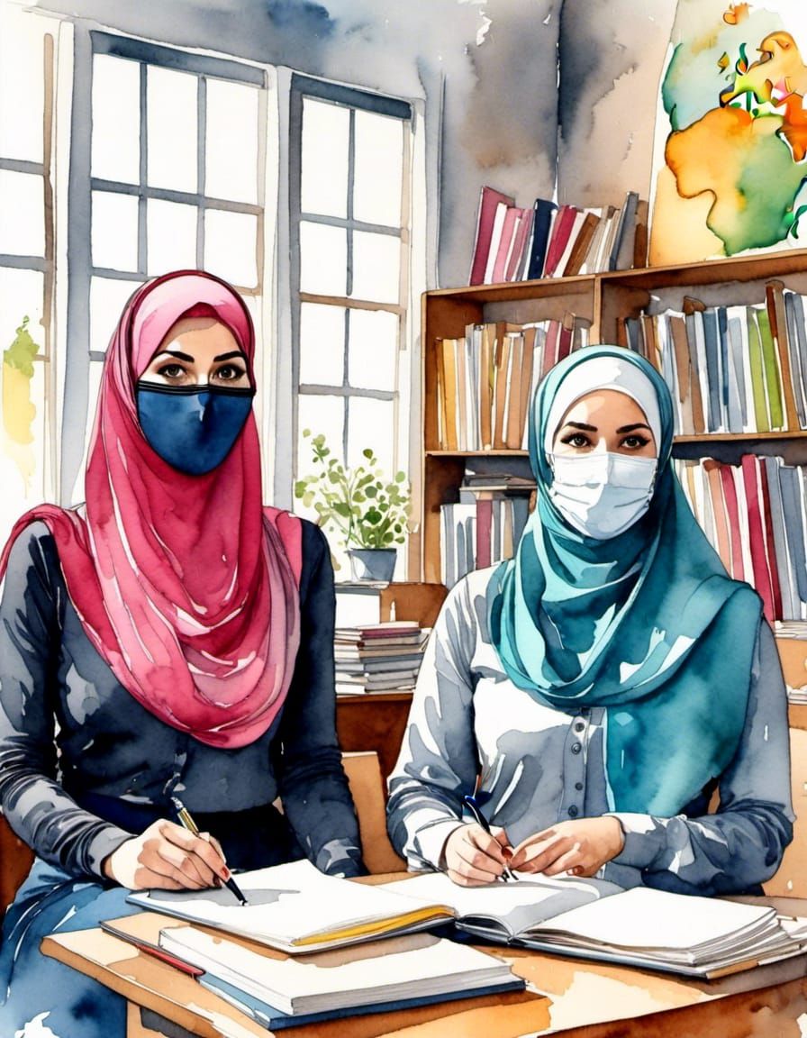 Niqabi and Hijabi Teachers in Classroom Painting