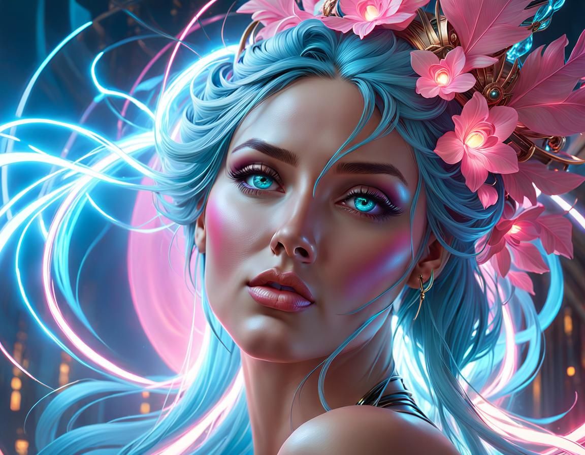 Electric Woman Portrait in Impressionist Style