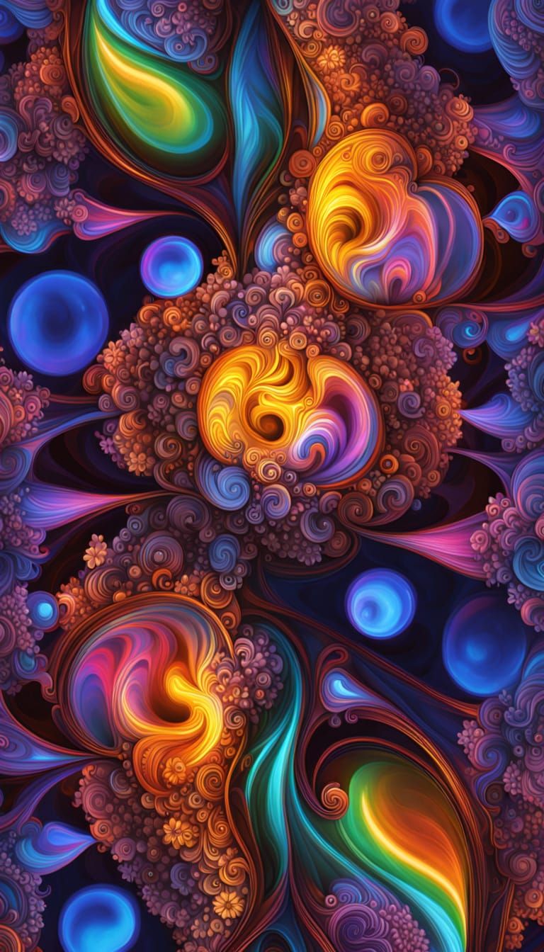 Fractal Holographic Art in Neon Iridescence