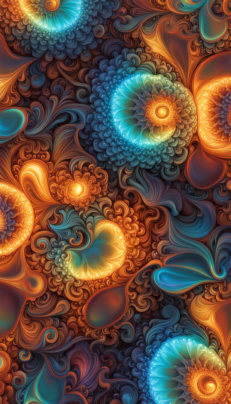 Fractal Holographic Art in Neon Iridescence