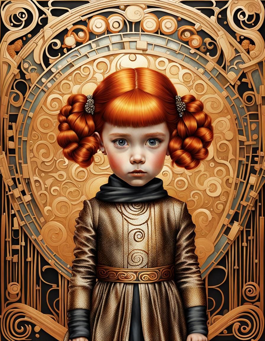 Art Nouveau Pippi Longstocking in Gold Style