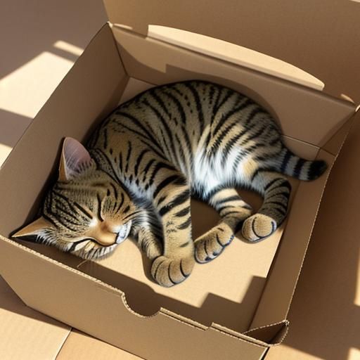 Tabby Cat Napping in Sunlit Box