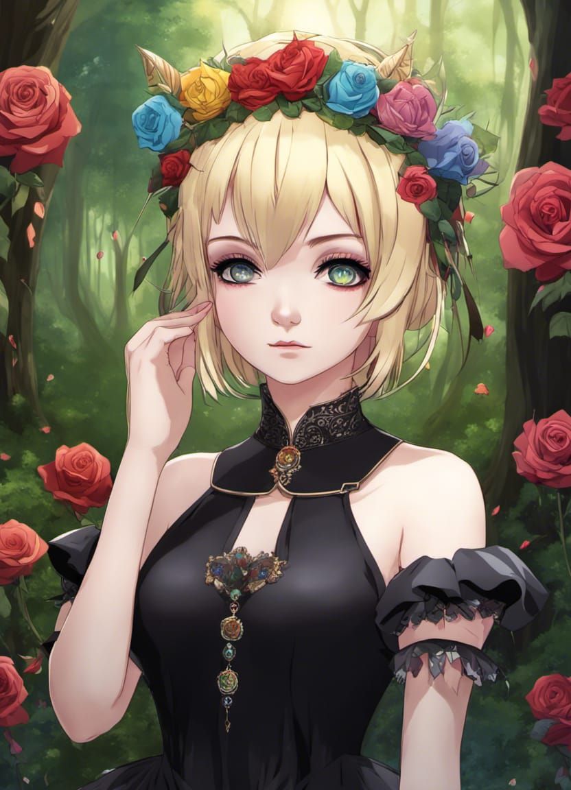 Cute Goth Goddess Girl in Anime Style