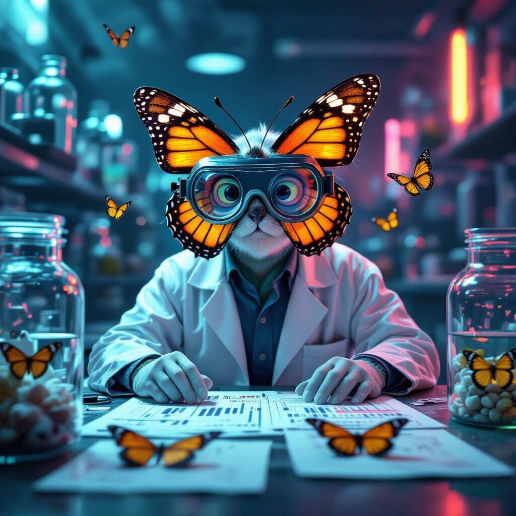 Bewildered Butterfly in Psychedelic Lab, 3D Render