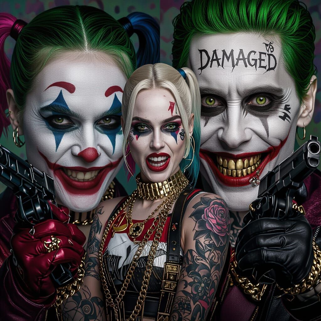 Harley Quinn with Pistols, Joker Portrait Background