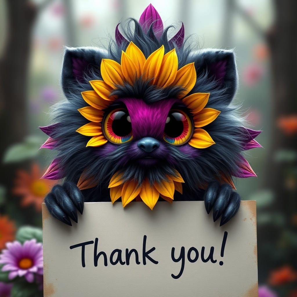 Surreal Creature of Whimsy with Vibrant Floral Accents and H...