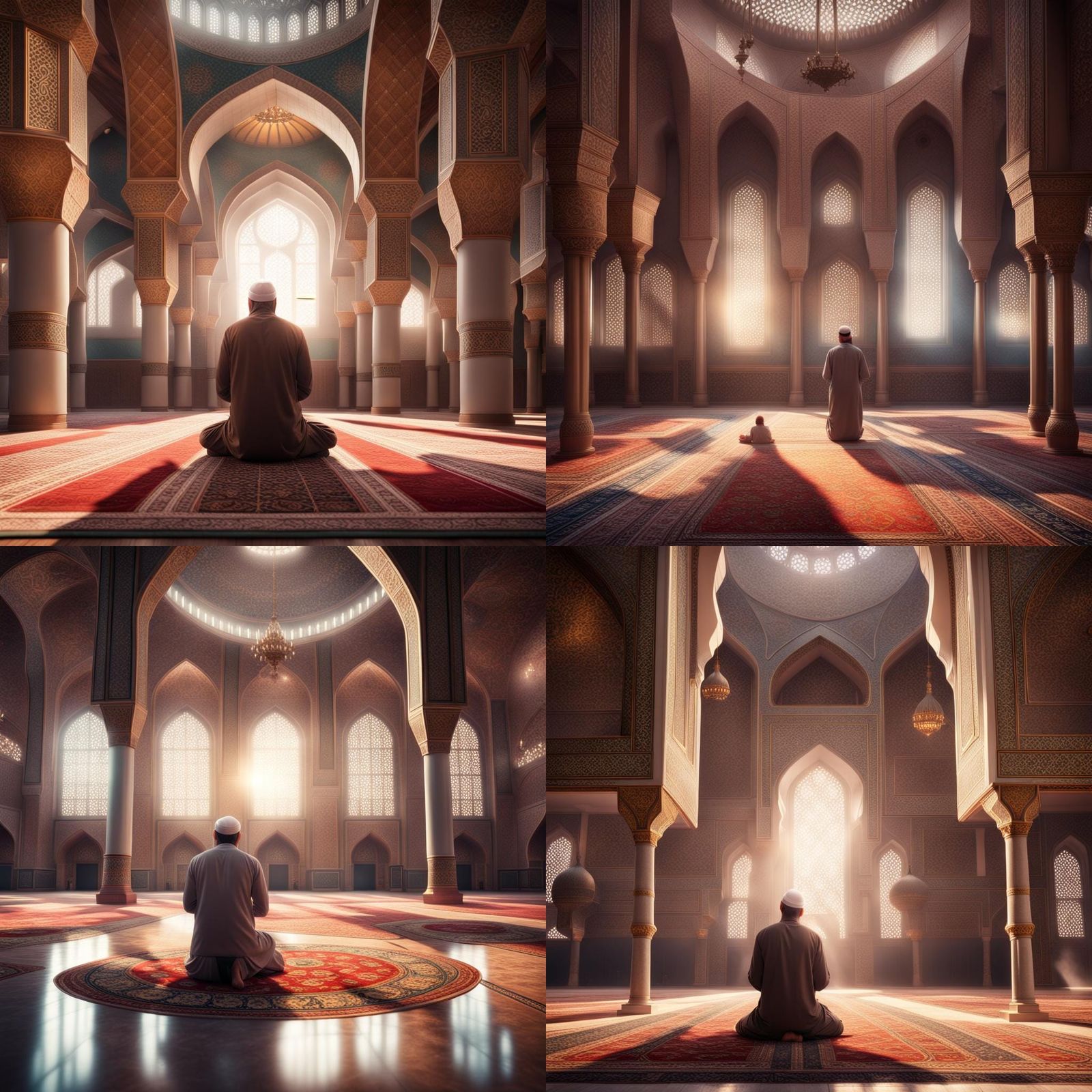 Muslim Prayer in Ornate Mosque: Digital Matte Painting