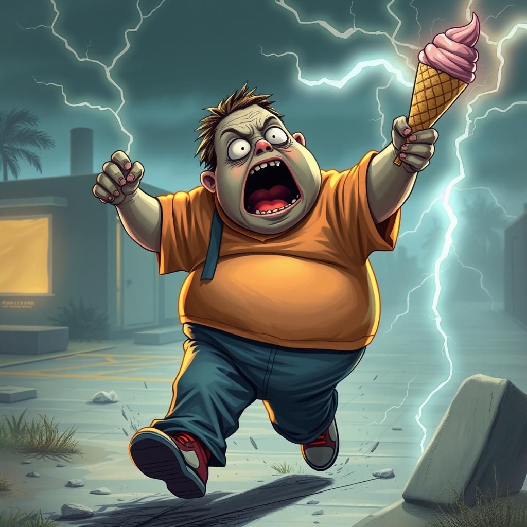 Terrified Zombie Running From Boy With Ice Cream