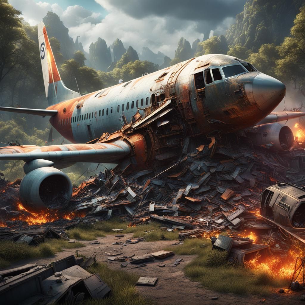 Dramatic Plane Crash in Detailed Matte Painting Style