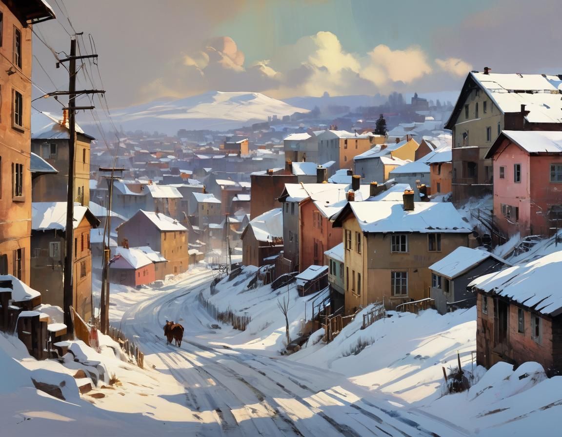 Morning After Snowstorm: Abstract Watercolor Landscape