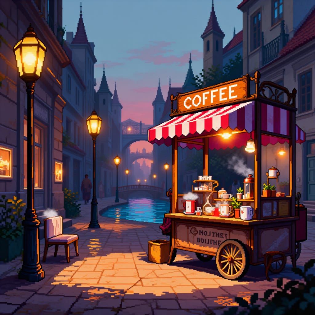 Cozy Pixel Art Coffee Cart by Oka River