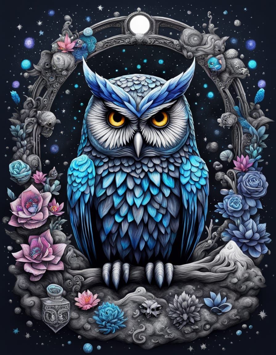 Enchanted Twilight Realm with Owl and Gargoyles in 3D HD