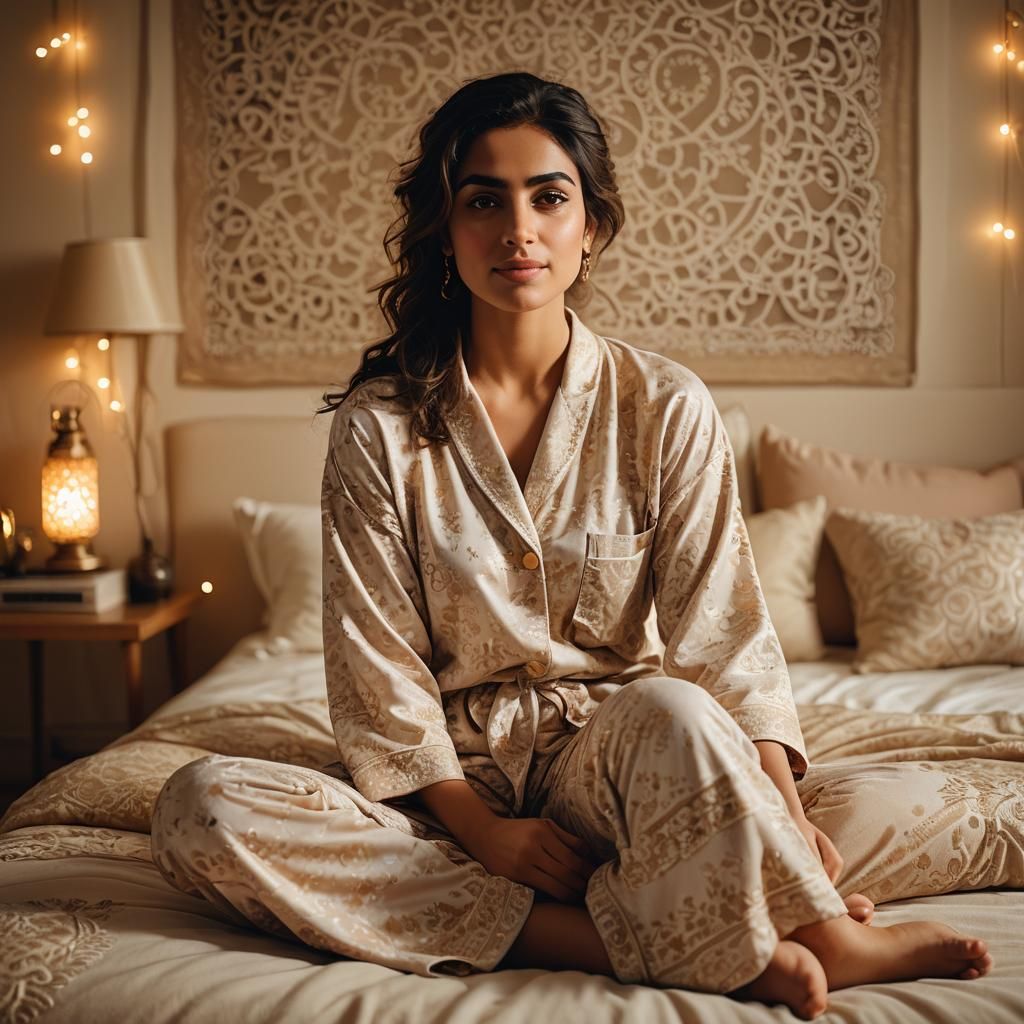 Elegant Portrait of Middle Eastern Woman in Pajamas