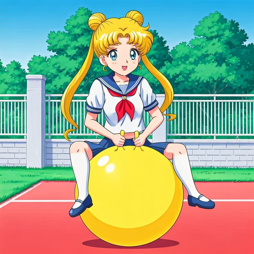 Usagi Tsukino on a Yellow Hopper Ball