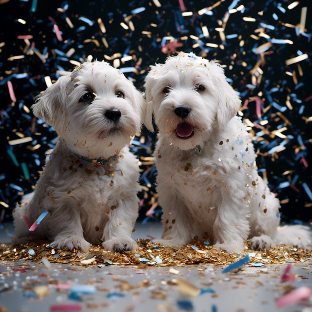 Confetti Dogs: Hyperrealistic Cinematic Still Photography