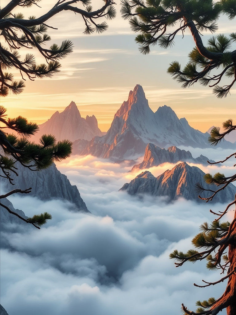 Majestic Mountain Landscape Paper Art at Dawn