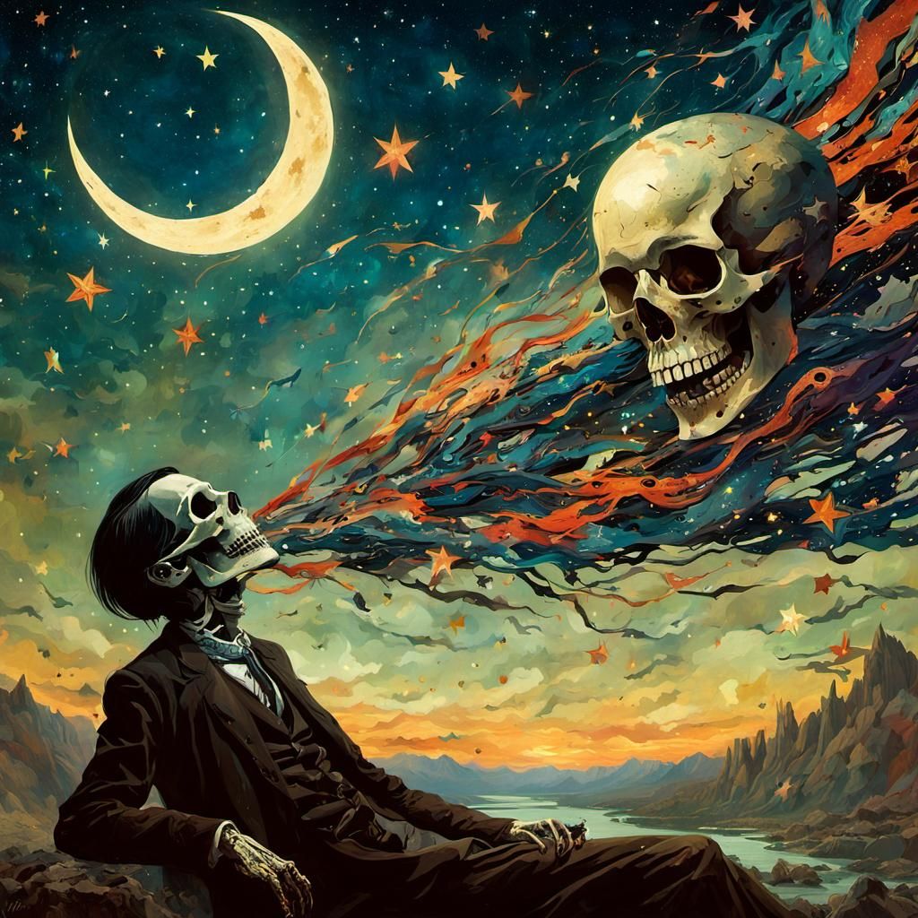 Necromancer Star Skull in Anime Style Collage