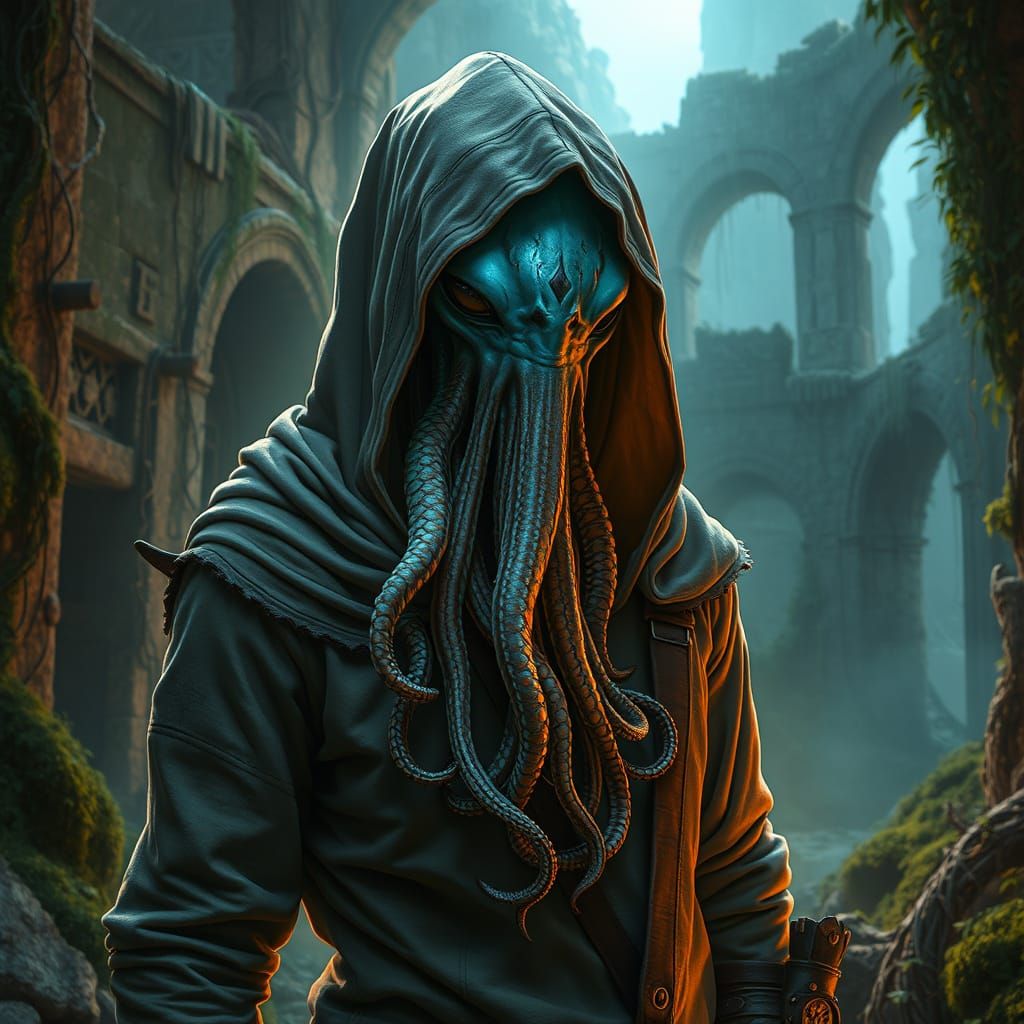 Ethereal Fantasy Warrior in Ancient Ruins