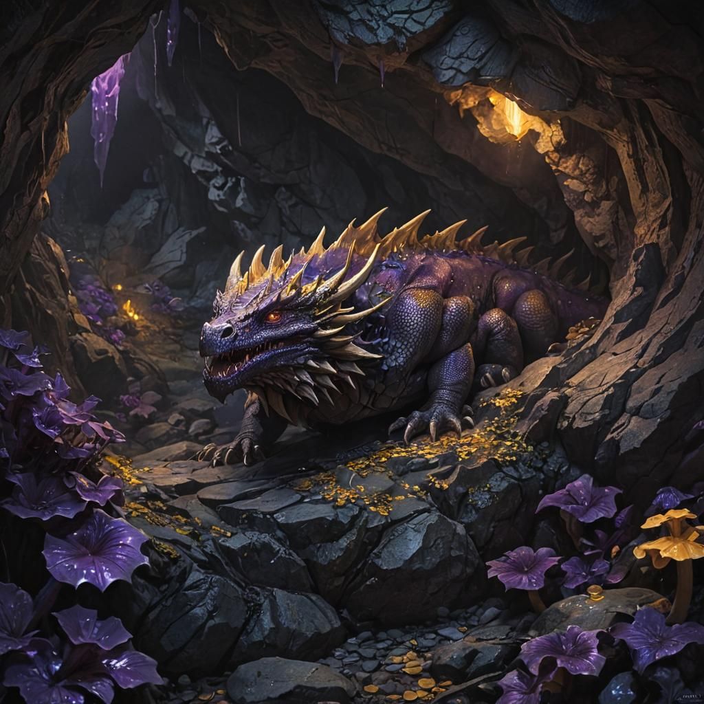 Dragon Sleeping in Cave: Dark Fantasy Concept Art