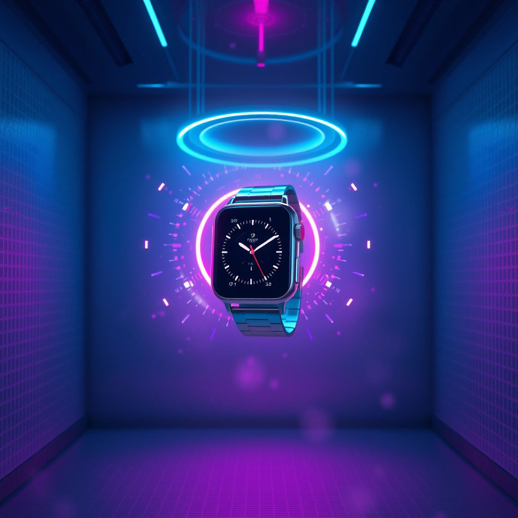 Futuristic Smartwatch with Holograms in Minimalist Room