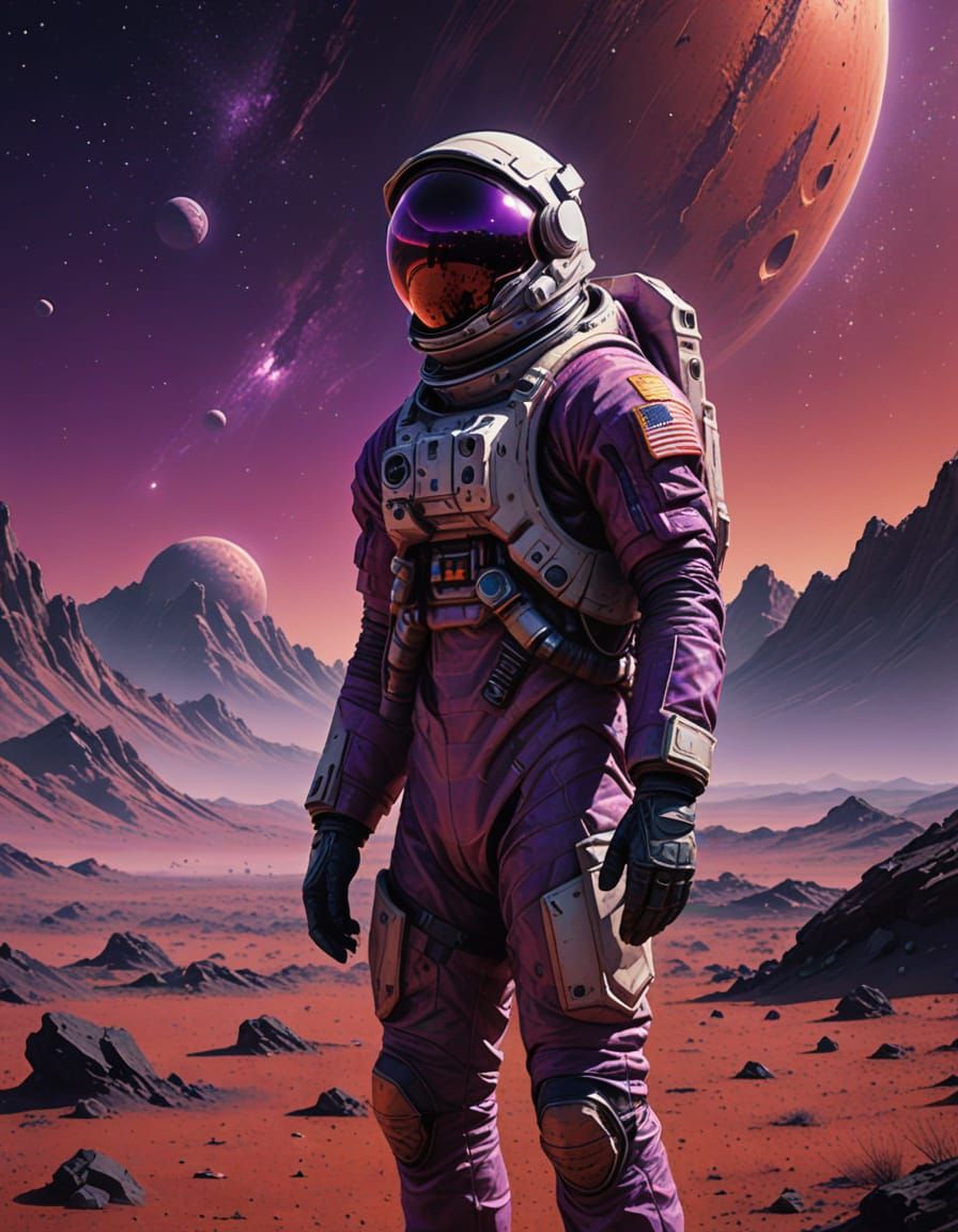 Lone Astronaut on Alien Planet in Moody Sci-Fi Art