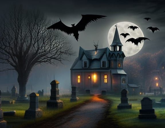 a terror countryside village where ghosts roam and mysteries unravel. an eerie and chilling style that captures the esse...