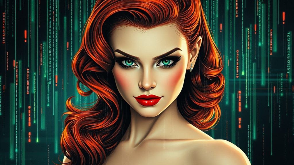 Digital Avatar: Renaissance Glitch Art Pin-Up