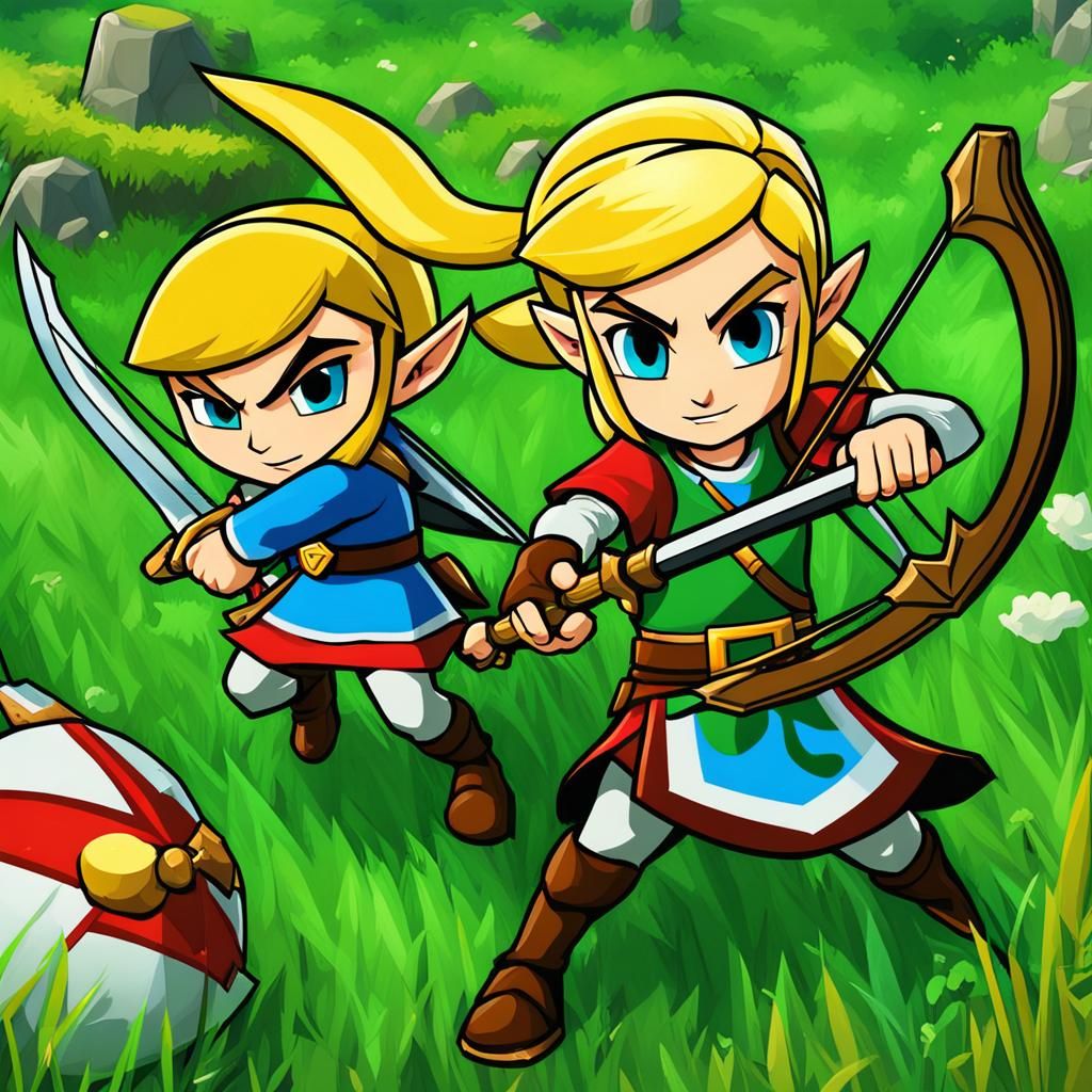 Paladin Defends Princess in Zelda Art Style