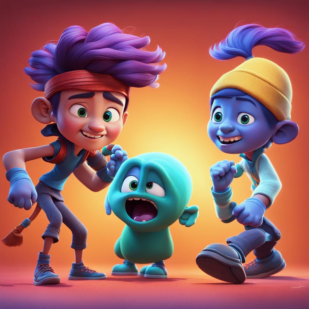 Stylized Fight Scene in Pixar Style
