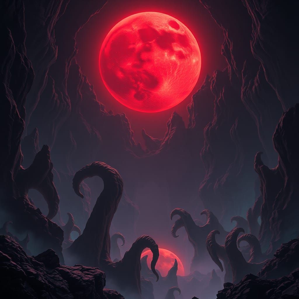 Blood-Red Moon over Mystical Abyss