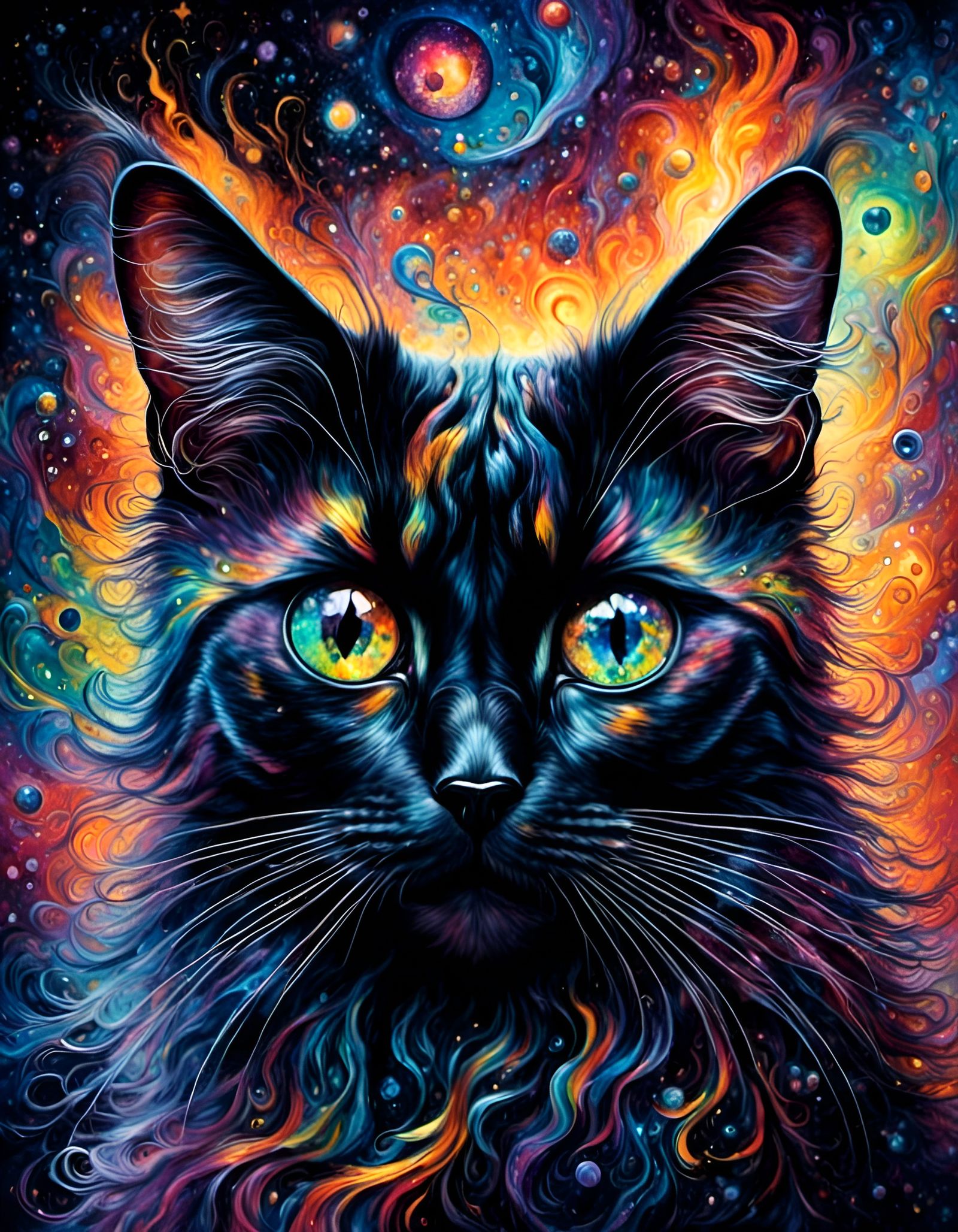 Hyperrealistic Cosmic Black Cat in Space
