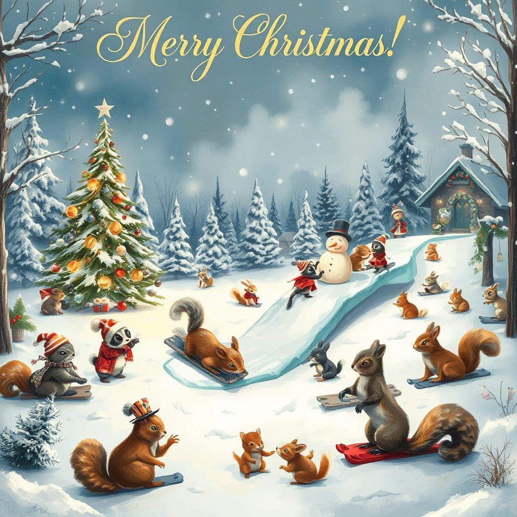 Whimsical Watercolour Winter Wonderland Scene