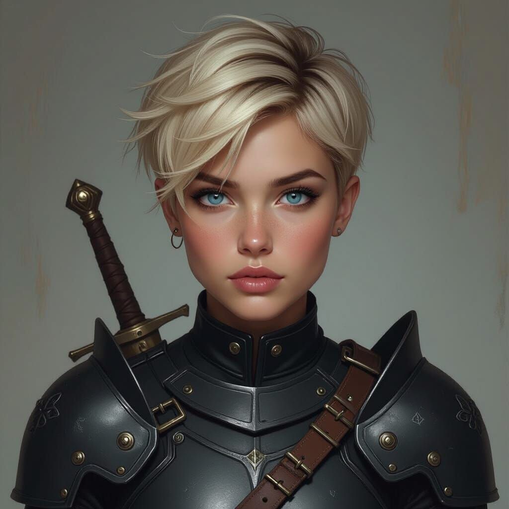 Defiant Woman Warrior in Retro-Futuristic Style