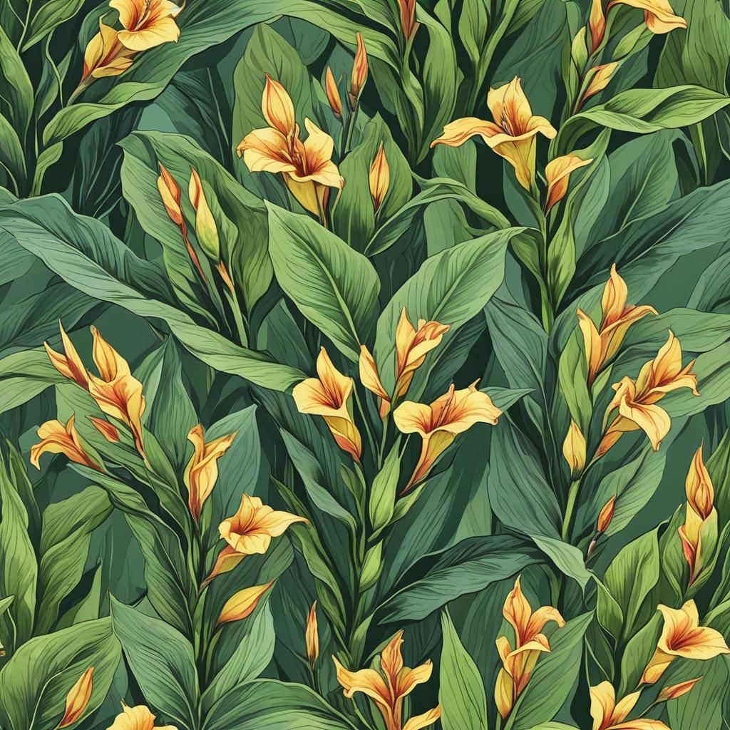 Abstract Green Canna Lily Flowers Art