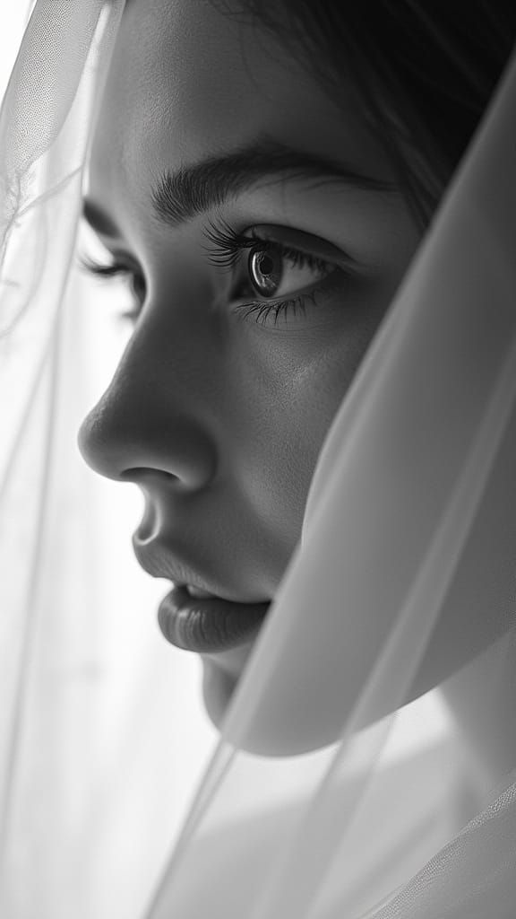 Expressive Eye Through Translucent Fabric Portrait