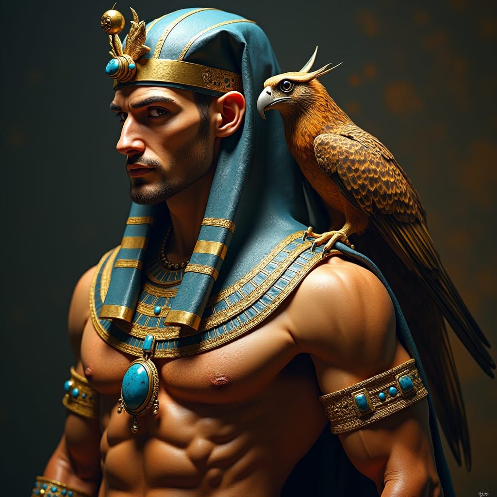 Egyptian Pharaoh with Falcon, Surreal Art