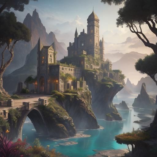 Villa on Oasis: Detailed Matte Painting in 8K